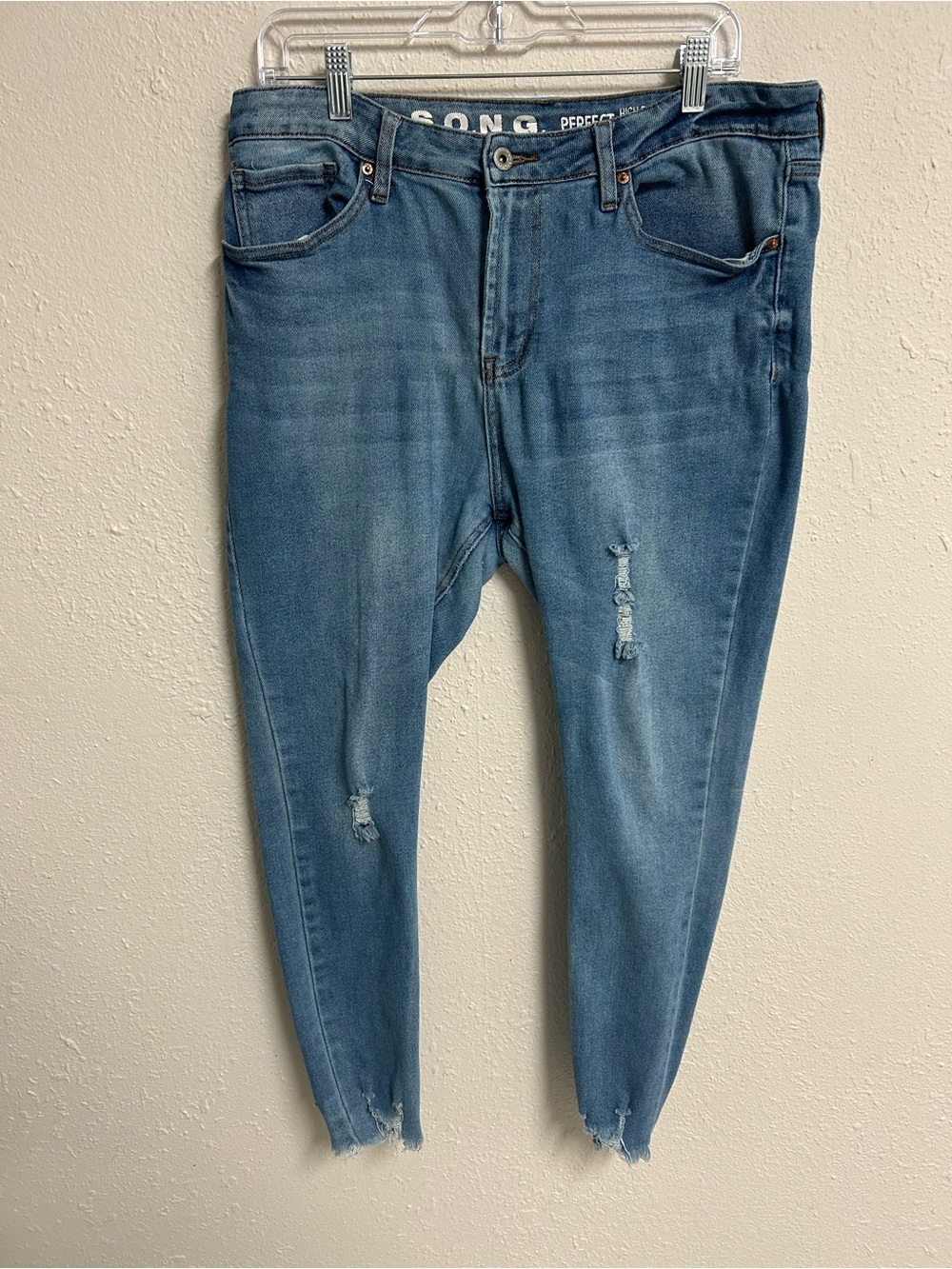 S.O.N.G. Perfect High Rise Skinny Ankle Jeans Distressed Frayed Womens 17/33 XL